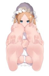 Rule 34 | 1girl, abigail williams (fate), abigail williams (swimsuit foreigner) (third ascension) (fate), absurdres, barefoot, bikini, blonde hair, blue eyes, chashuwu, commission, fate/grand order, fate (series), feet, foot focus, foreshortening, hands on own knees, hat, highres, long hair, looking at viewer, panties, pantyshot, parted bangs, pixiv commission, soles, solo, swimsuit, toes, twintails, underwear, very long hair, white bikini
