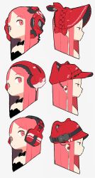 Rule 34 | absurdres, bow, bowtie, closed mouth, coif, commentary, earphones, hat, headphones, highres, iwako (eiken3kyuboy), looking at viewer, looking to the side, mechanical, original, pink eyes, pink hair, simple background, sketch, straight hair, white background, wire