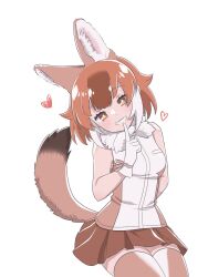 Rule 34 | 1girl, 54 3nu, animal ears, bare shoulders, bow, bowtie, brown hair, brown skirt, brown thighhighs, cowboy shot, dhole (kemono friends), dog ears, dog girl, dog tail, finger to mouth, fur collar, gloves, heart, highres, kemono friends, multicolored hair, orange eyes, pleated skirt, shirt, short hair, skirt, sleeveless, smile, solo, tail, thighhighs, two-tone hair, two-tone thighhighs, white bow, white bowtie, white gloves, white hair, white shirt, white thighhighs, zettai ryouiki