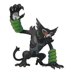 Rule 34 | absurdres, arm up, artist request, claws, colored sclera, creatures (company), fangs, full body, game freak, gen 8 pokemon, green eyes, highres, mythical pokemon, nintendo, no humans, official art, outline, pokemon, pokemon (creature), pokemon swsh, red sclera, sharp teeth, simple background, solo, standing, teeth, transparent background, white outline, zarude