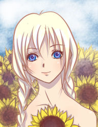 Rule 34 | 2ch.ru, blonde hair, blue eyes, flower, looking at viewer, mascot, orika nekoi, ru-chans, slavya-chan, sunflower