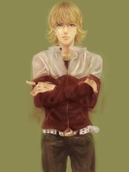 Rule 34 | 10s, 1boy, barnaby brooks jr., blonde hair, crossed arms, glasses, green eyes, jacket, jewelry, male focus, multiple boys, necklace, okome oisii, realistic, red jacket, ring, simple background, solo, tiger &amp; bunny