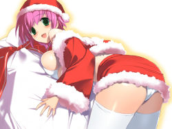Rule 34 | 1990s (style), 1girl, breast press, breasts, christmas, final fantasy, final fantasy v, green eyes, hat, hima, lenna charlotte tycoon, open mouth, panties, pink hair, santa costume, santa hat, short hair, smile, solo, thighhighs, underwear