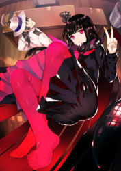 Rule 34 | 1boy, 1girl, ass, black hair, black scarf, black serafuku, black shirt, black skirt, closed mouth, commentary request, desk, fate/grand order, fate (series), feet, grey eyes, hand up, hat, highres, indoors, jacket, long hair, long sleeves, looking at viewer, multicolored hair, neckerchief, no shoes, oryou (fate), pantyhose, parted lips, pink eyes, plant, pleated skirt, potted plant, red hair, red neckerchief, red pantyhose, sakamoto ryouma (fate), scarf, school uniform, serafuku, shirt, skirt, smile, soles, table, tetsubuta, torn clothes, torn neckerchief, torn skirt, two-tone hair, upside-down, v, very long hair, white headwear, white jacket, wooden floor