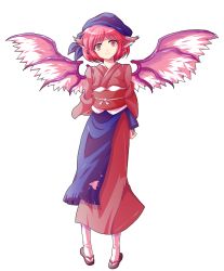 Rule 34 | 1girl, alphes (style), animal ears, arms behind back, brown eyes, dairi, full body, hat, highres, japanese clothes, looking at viewer, mystia lorelei, okamisty, parody, pink hair, short hair, smile, solo, style parody, touhou, transparent background, wings