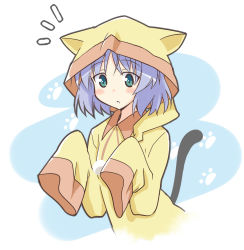 Rule 34 | 1girl, animal hat, bad id, bad pixiv id, blue hair, blush, cat hat, cosplay, green eyes, hat, infinite stratos, itamochi, kadowaki mai, nohotoke honne, nohotoke honne (cosplay), paw print, sanya v. litvyak, voice actor connection, short hair, sleeves past wrists, solo, strike witches, tail, world witches series