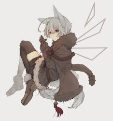 Rule 34 | 1girl, ahoge, animal ears, bad id, bad pixiv id, boots, borrowed character, brown cape, brown footwear, brown gloves, brown jacket, brown shorts, brown thighhighs, cape, commentary request, floating, from behind, full body, fur-trimmed boots, fur-trimmed cape, fur-trimmed jacket, fur trim, gloves, grey background, grey eyes, highres, jacket, knees up, lack sikio, long sleeves, looking at viewer, original, parted lips, puffy long sleeves, puffy sleeves, pumpkin pants, short hair, shorts, solo, tail, thighhighs, white hair