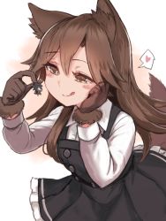 Rule 34 | 2girls, animal ears, animal hands, arashio (kancolle), asashio (kancolle), brown eyes, brown hair, chibi, dress, frilled skirt, frills, giant, giantess, gloves, halloween, hand on own cheek, hand on own face, hat, holding person, kantai collection, licking lips, long hair, looking at another, mini person, minigirl, multiple girls, paw gloves, pinafore dress, shirt, size difference, skirt, sleeveless, sleeveless dress, tail, tongue, tongue out, utopia, white shirt, witch, witch hat, wolf ears, wolf tail