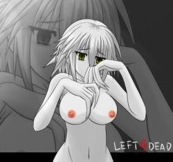Rule 34 | 1girl, bad id, bad pixiv id, breasts, claws, female focus, left 4 dead, navel, nude, pale skin, solo, tears, third-party edit, white hair, witch (left4dead), yellow eyes, zoom layer