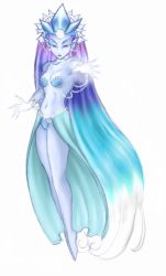 Rule 34 | 1990s (style), bikini, blue skin, colored skin, final fantasy, final fantasy iii, gem, highres, jewelry, long hair, multicolored hair, necklace, pearl (gemstone), pearl necklace, retro artstyle, shiva (final fantasy), swimsuit, very long hair