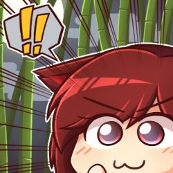 Rule 34 | !, !!, &gt;:3, 1girl, :3, animal ears, bamboo, bamboo forest, brown hair, forest, hand on own face, imaizumi kagerou, lowres, moon, nature, night, red eyes, solo, touhou, v-shaped eyebrows, wolf ears, wool (miwol)