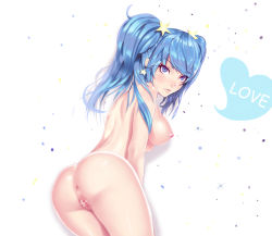 Rule 34 | 1girl, arcade sona, ass, astdevir, bad id, bad pixiv id, blue eyes, blue hair, breasts, censored, earrings, jewelry, league of legends, long hair, matching hair/eyes, mosaic censoring, nipples, nude, panties, solo, sona (league of legends), star (symbol), twintails, underwear