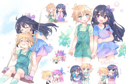Rule 34 | + +, 1boy, 1girl, animal ears, aubrey (faraway) (omori), aubrey (omori), basil (faraway) (omori), basil (omori), black eyes, black hair, blonde hair, blue eyes, blue shirt, blush, bow, closed eyes, closed mouth, green eyes, green overalls, hair bow, highres, holding, holding mirror, holding stuffed toy, holding watering can, kemonomimi mode, long hair, mirror, ocometogohan, omori, open mouth, overall shorts, overalls, pink bow, pink footwear, pink hair, rabbit ears, shirt, short hair, smile, socks, stuffed eggplant, stuffed toy, translation request, watering can, white socks