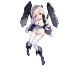 Rule 34 | 1girl, armor, bison cangshu, boots, dress, full body, fur trim, girls&#039; frontline, gun, halterneck, jewelry, low bore axis shotgun, necklace, off shoulder, official art, rmb-93, rmb-93 (girls&#039; frontline), shield module, short hair, shotgun, silver hair, sleeveless, sleeveless turtleneck, smile, solo, star (symbol), star necklace, thighhighs, transparent background, turtleneck, weapon, white thighhighs, yellow eyes