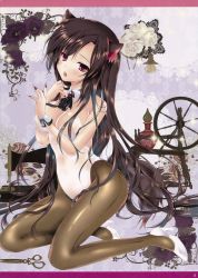 Rule 34 | 1girl, alternate costume, animal ears, ascot, breasts, brown hair, detached collar, fang, female focus, fingernails, flower, high heels, highres, imaizumi kagerou, jewelry, kneeling, large breasts, leotard, long fingernails, long hair, looking at viewer, midriff, nail polish, navel, non-web source, nontraditional playboy bunny, open mouth, pantyhose, pekopokox, playboy bunny, rose, scan, see-through, solo, sparkle, tail, touhou, wolf ears, wolf tail, wrist cuffs