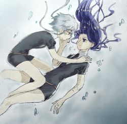 Rule 34 | 2others, androgynous, bad id, bad pixiv id, blue eyes, blue hair, bubble, colored eyelashes, gem uniform (houseki no kuni), ghost quartz (houseki no kuni), grey eyes, grey hair, hand on another&#039;s face, houseki no kuni, ishii (wami5285), lapis lazuli (houseki no kuni), long hair, looking at another, multiple others, necktie, short hair with long locks, smile, underwear, white eyes, white hair