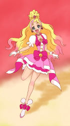 Rule 34 | 1girl, artist request, blonde hair, boots, cure flora, female focus, full body, gloves, highres, long hair, open mouth, precure, smile, solo, white footwear, white gloves