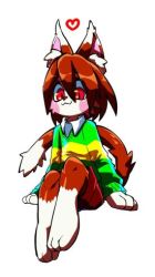 Rule 34 | animal ears, cat ears, cat tail, chara (undertale), full body, furry, happy, looking at viewer, lowres, red eyes, simple background, sitting, tail, undertale
