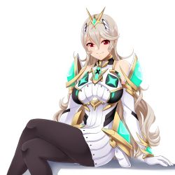 Rule 34 | 1girl, absurdres, alternate costume, armor, bare shoulders, breasts, corrin (female) (fire emblem), corrin (fire emblem), cosplay, crossed legs, dress, earrings, elbow gloves, fire emblem, fire emblem fates, gloves, hair between eyes, hair ornament, hairband, hal laboratory, headpiece, highres, intelligent systems, jewelry, long hair, monolith soft, mythra (massive melee) (xenoblade), mythra (xenoblade), mythra (xenoblade) (cosplay), nintendo, pantyhose, pointy ears, possessed, possession, red eyes, seityr, short dress, silver hair, spirit, spirit (super smash bros.), super smash bros., swept bangs, thigh strap, tiara, very long hair, white dress, white gloves, xeno (series), xenoblade chronicles (series), xenoblade chronicles 2