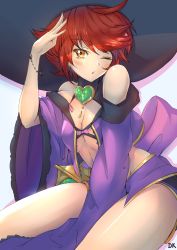 Rule 34 | 1girl, absurdres, bare shoulders, blush, bracelet, breasts, cleavage, costume, deekei, fire emblem, fire emblem fates, fire emblem heroes, fire emblem if, halloween, halloween costume, hat, highres, hinoka (fire emblem), jewelry, long sleeves, looking at viewer, medium breasts, navel, nintendo, one eye closed, orange eyes, princess, red hair, revealing clothes, short hair, sitting, solo, thick thighs, thighs, tomboy, white background, wink, witch, witch hat