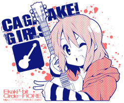 Rule 34 | 1girl, ekakibito, guitar, hirasawa yui, instrument, k-on!, monochrome, short hair, smile, solo, wink