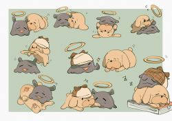 Rule 34 | animal, book, bubba (watson amelia), deerstalker, dog, halo, hat, highres, hololive, hololive english, lying, no humans, noedelsgeest, on back, open mouth, pet, playing, rolling, sleeping, takodachi (ninomae ina&#039;nis), tentacles, thumbs up, tongue, virtual youtuber
