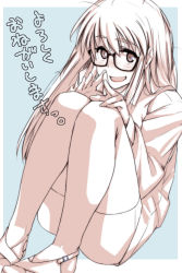 Rule 34 | 1girl, aiba-tsukiko, bike shorts, glasses, highres, long hair, monochrome, original, solo, thighhighs