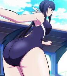 Rule 34 | 10s, 1girl, anime screenshot, ass, blue eyes, competition swimsuit, highres, huge ass, kaminashi nozomi, keijo!!!!!!!!, long hair, one-piece swimsuit, smile, solo, standing, stitched, swimsuit, third-party edit
