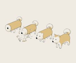 Rule 34 | animal focus, avogado6, brown theme, commentary, cylinder, dog, isometric, monochrome, no humans, original, pencil, shiba inu, simple background, standing