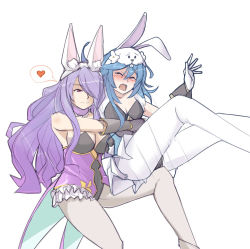 Rule 34 | 2girls, animal ears, blue hair, blush, breasts, camilla (fire emblem), camilla (spring) (fire emblem), cleavage, closed eyes, fake animal ears, fire emblem, fire emblem awakening, fire emblem fates, fire emblem heroes, hair over one eye, jaegan, large breasts, leotard, long hair, lucina (fire emblem), lucina (spring) (fire emblem), multiple girls, navel, nintendo, open mouth, pantyhose, playboy bunny, purple hair, rabbit ears, smile, white background, wrestling