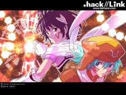 Rule 34 | .hack//, .hack//games, .hack//link, .hack//xxxx, 2boys, antenna hair, aqua hair, bandai, black hair, cubia, cubia (.hack//), cyber connect 2, hat, highres, kite (.hack//), letterboxed, male focus, multiple boys, official art, official wallpaper, scarf, tattoo, upper body, wallpaper, yellow eyes