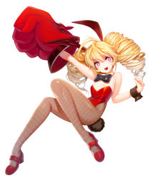 Rule 34 | 1girl, alternate eye color, alternate hair color, alternate hairstyle, animal ears, blonde hair, blush, detached collar, drill hair, elsword, fake animal ears, long hair, looking at viewer, luciela r. sourcream, pantyhose, playboy bunny, purple eyes, rabbit ears, rabbit tail, smile, snowball22, solo, tail, twin drills, wrist cuffs
