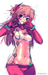 Rule 34 | 00s, 1girl, bodysuit, cleavage, evangelion: 2.0 you can (not) advance, female focus, multicolored clothes, neon genesis evangelion, plugsuit, rebuild of evangelion, refeia, see-through, see-through cleavage, sketch, solo, souryuu asuka langley, test plugsuit, white background