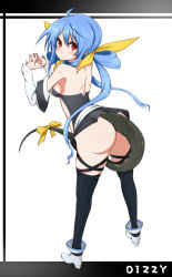 Rule 34 | 1girl, arc system works, ass, back, bad id, bad pixiv id, blue hair, blush, dizzy (guilty gear), guilty gear, long hair, looking back, nacl, red eyes, ribbon, shokuen shiwe, solo, tail, thighhighs