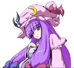 Rule 34 | 1girl, coo (coonekocoo), female focus, hand on own chest, hat, long hair, oekaki, patchouli knowledge, purple eyes, purple hair, solo, touhou