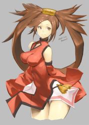 Rule 34 | 1girl, artist name, bare shoulders, brown eyes, brown hair, china dress, chinese clothes, closed mouth, collarbone, commentary request, dated, detached sleeves, dress, grey background, guilty gear, guilty gear xrd, hair ornament, hair rings, hairclip, kuradoberi jam, long hair, long sleeves, looking at viewer, red dress, signature, simple background, skin tight, skirt, smile, solo, taut clothes, taut dress, very long hair, wide sleeves, zaki (narashigeo)