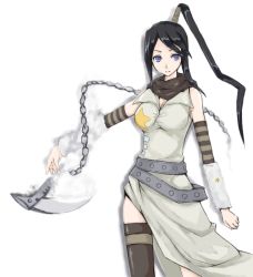 Rule 34 | 00s, asymmetrical clothes, bad id, bad pixiv id, chain scythe, detached sleeves, kusarigama, nakatsukasa tsubaki, ponytail, sickle, single thighhigh, solo, soul eater, thighhighs, weapon