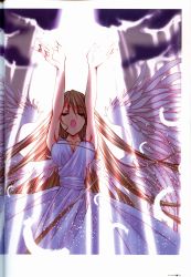 Rule 34 | 00s, absurdres, angel wings, aquarian age, armpits, blonde hair, breasts, cleavage, dress, feathers, highres, large breasts, long hair, nanase aoi, solo, wings