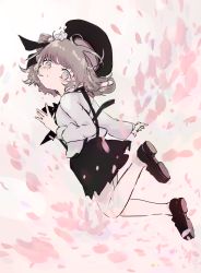 Rule 34 | 1girl, beret, black footwear, black hat, black ribbon, black skirt, blush, brown eyes, brown hair, closed mouth, commentary request, flower, full body, hair flower, hair ornament, hat, hatoba tsugu, head tilt, highres, loafers, long sleeves, looking at viewer, looking to the side, mole, mole under eye, one side up, pantyhose, petals, pleated skirt, ribbon, rose, sha2mo, shirt, shoe soles, shoes, skirt, solo, suspender skirt, suspenders, unworn hat, unworn headwear, virtual youtuber, white flower, white pantyhose, white rose, white shirt
