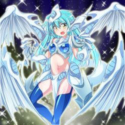 Rule 34 | 1girl, armor, blue hair, breasts, claws, duel monster, female focus, gradient background, long hair, mtu (orewamuzituda), open mouth, personification, solo, stardust dragon, tail, wings, yellow eyes, yu-gi-oh!, yu-gi-oh! 5d&#039;s
