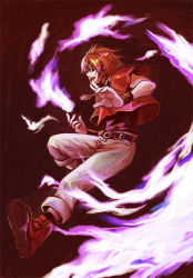 Rule 34 | 1boy, bracelet, brown hair, chris, fire, full body, jewelry, male focus, short hair, snk, solo, the king of fighters