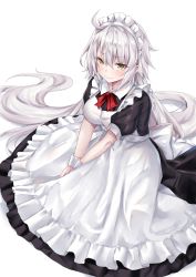 Rule 34 | 1girl, absurdres, ahoge, alternate costume, apron, black dress, blush, breasts, closed mouth, coffeedog, dress, enmaided, fate/grand order, fate (series), frills, hair between eyes, highres, jeanne d&#039;arc (fate), jeanne d&#039;arc alter (avenger) (fate), jeanne d&#039;arc alter (fate), large breasts, long dress, long hair, long skirt, looking at viewer, maid, maid headdress, puffy short sleeves, puffy sleeves, red neckwear, short sleeves, silver hair, simple background, skirt, solo, very long hair, white background, wrist cuffs, yellow eyes
