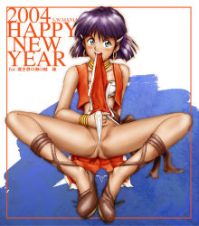 Rule 34 | 1990s (style), 1girl, angry, bandeau, bandeau bikini, bare shoulders, blue eyes, blush, bracelet, bulge, cameltoe, clothes in mouth, clothes lift, cross-laced footwear, dark skin, erection, feet, footjob, fushigi no umi no nadia, hair ornament, hairclip, jewelry, loincloth, mania street, mouth hold, nadia la arwall, neck ring, necklace, non-web source, panties, panty lift, panty pull, pelvic curtain, penis, purple hair, retro artstyle, sandals, shoejob, short hair, skirt, skirt in mouth, skirt lift, solo, spread legs, strapless, tube top, underwear, vest, wedgie