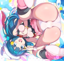 Rule 34 | 1girl, absurdres, beanie, blue eyes, blue hair, blush, boots, breasts, covered erect nipples, creatures (company), dawn (pokemon), game freak, gen 4 pokemon, hair ornament, hat, heart, heart-shaped pupils, highres, long hair, looking at viewer, medium breasts, nintendo, open mouth, over-kneehighs, papion, partially visible vulva, pink footwear, pink skirt, piplup, pokemon, pokemon (creature), pokemon dppt, scarf, see-through, shirt, skirt, sleeveless, sleeveless shirt, smile, symbol-shaped pupils, thighhighs, v