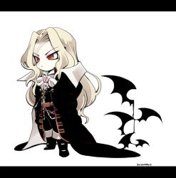 Rule 34 | 1boy, alucard (castlevania), blonde hair, blush, boots, cape, castlevania: symphony of the night, castlevania (series), chibi, dhampir, gloves, half-human, kotorai, letterboxed, long hair, male focus, simple background, solo, sword, undead, vampire, weapon, white hair