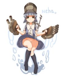 Rule 34 | 10s, 1girl, arare (kancolle), blue hair, brown eyes, eiri (eirri), hat, kantai collection, looking at viewer, machinery, no panties, personification, short hair, solo, torpedo, turret