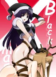 Rule 34 | 00s, 2girls, animal ears, antlers, bdsm, black gloves, black santa costume, blue hair, bondage, bottomless, bound, brown hair, censored, christmas, convenient censoring, female focus, femdom, gloves, hand on another&#039;s head, hat, hiiragi akao, hime cut, horns, jinki, long hair, looking at viewer, midriff, multiple girls, nude, open mouth, purple hair, riding, santa costume, santa hat, shiba, shiva (jinki), slave, source, strap, tears, tsunashima shirou, yuri