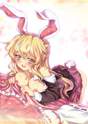 Rule 34 | 1girl, animal ears, breasts, cosplay, cum, cum on body, cum on breasts, cum on upper body, highres, kirisame marisa, large breasts, new super marisa land, nipples, north abyssor, rabbit ears, rabbit girl, rabbit tail, reisen udongein inaba, reisen udongein inaba (cosplay), solo, tail, touhou