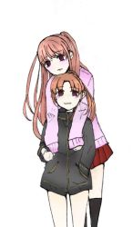 Rule 34 | 2girls, atarashi ako, bare legs, highres, jacket, long sleeves, multiple girls, naked jacket, no pants, saki (manga), takakamo shizuno, track jacket