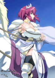 1girl animal_ears armor armored_dress blue_eyes breasts cleavage cloak crown fingerless_gloves gloves henrietta_de_tristain horse large_breasts looking_to_the_side nafta purple_hair riding short_hair sitting solo zero_no_tsukaima